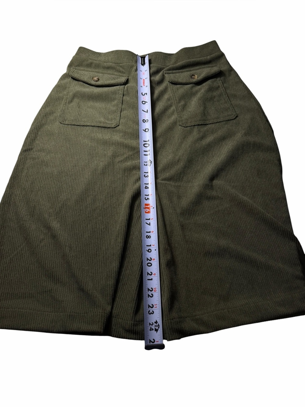 Halara High Waisted A-line Corduroy Midi Skirt Pockets medium (8/10) green NEW - Picture 9 of 12